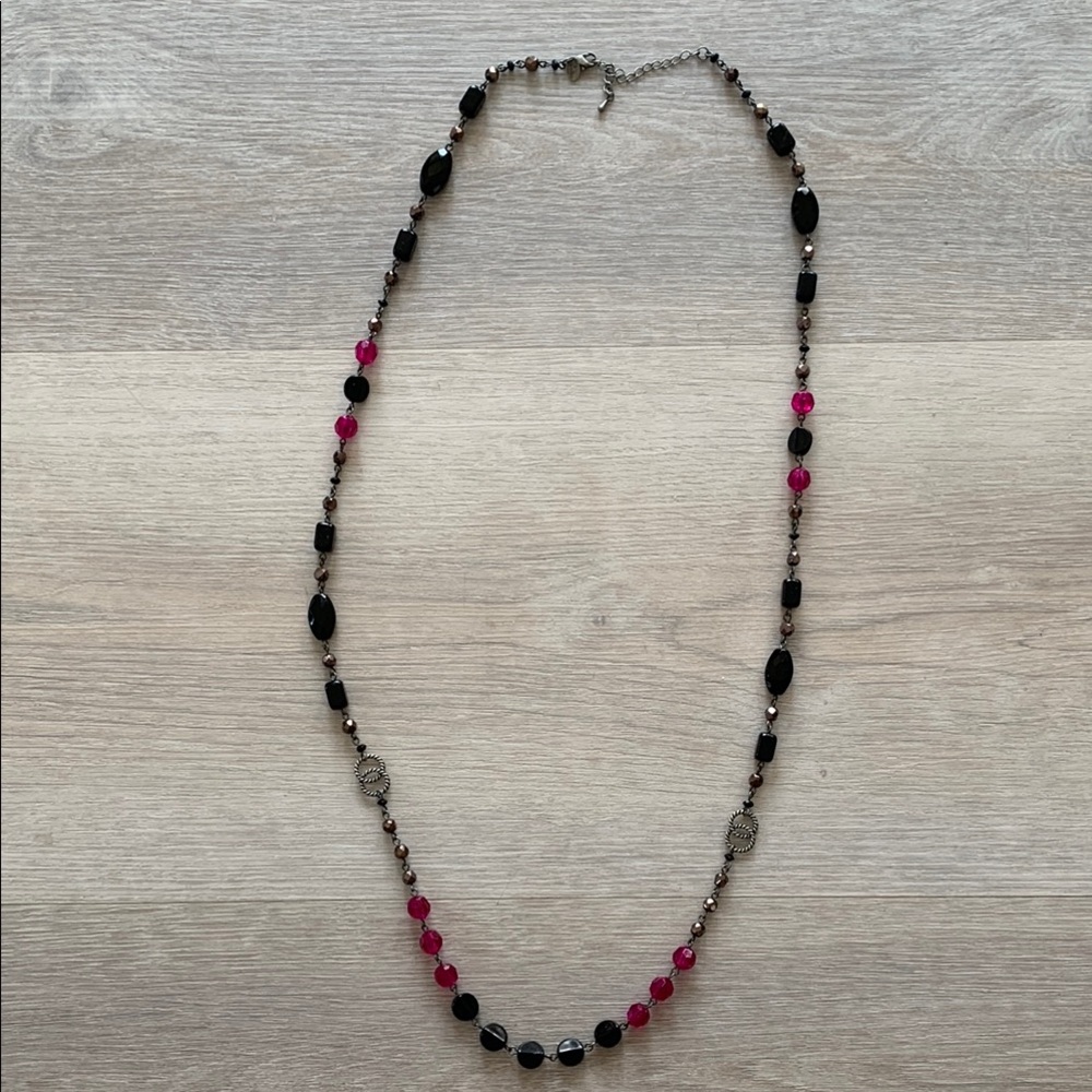 Lia Sophia “Raspberry” Pink and Black Beaded Necklace